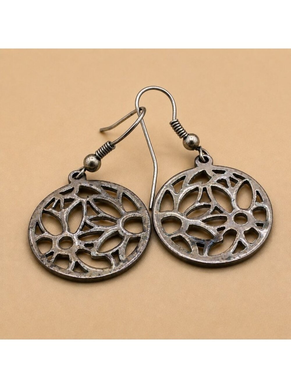 Vintage Floral Filigree Dangle Earrings Round Cutout Boho Statement Jewelry Retr